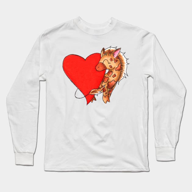 Heart Giraffe Long Sleeve T-Shirt by KristenOKeefeArt